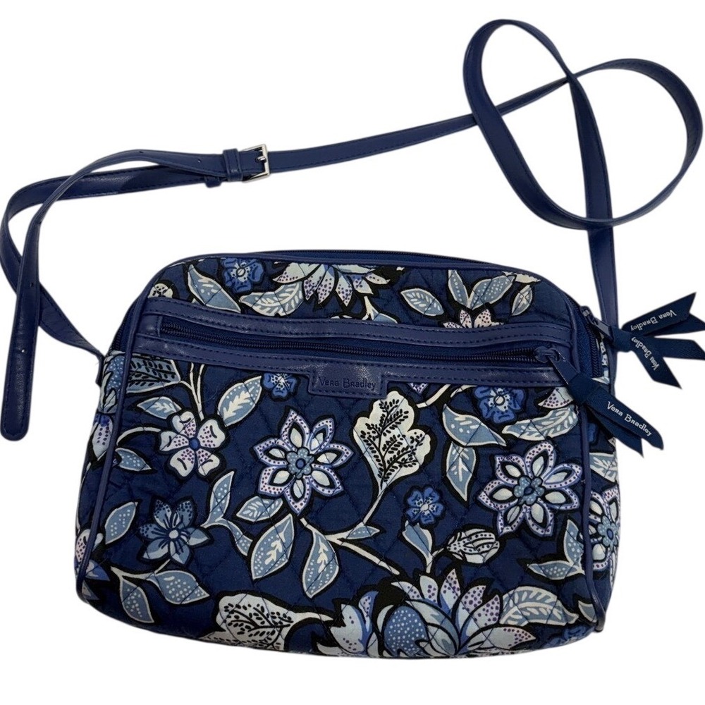 Vera Bradley Blue Floral Quilted Cotton Crossbody Bag Adjustable Strap